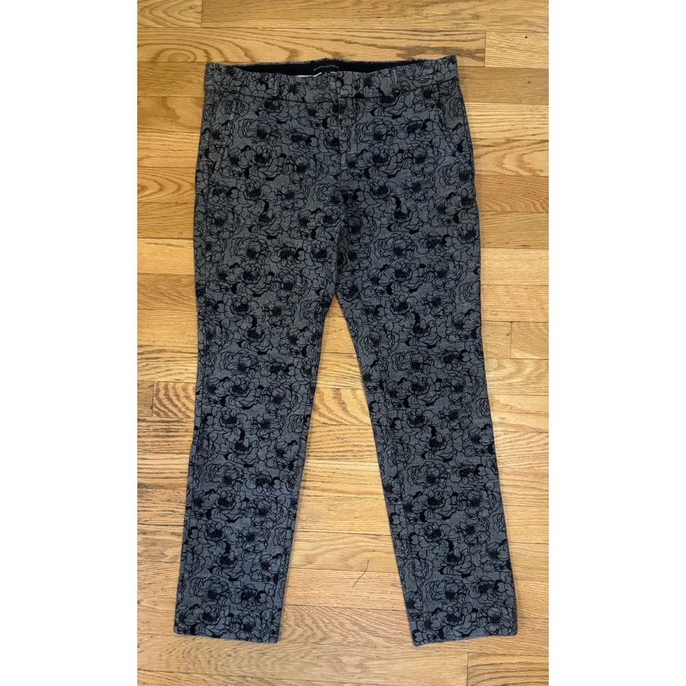 Banana Republic Ryan Slim Straight Floral Pants Grey Black Size 6 Ankle Pant
